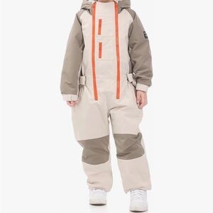 Warm, unisex Beige & Orange Hooded Snowsuit